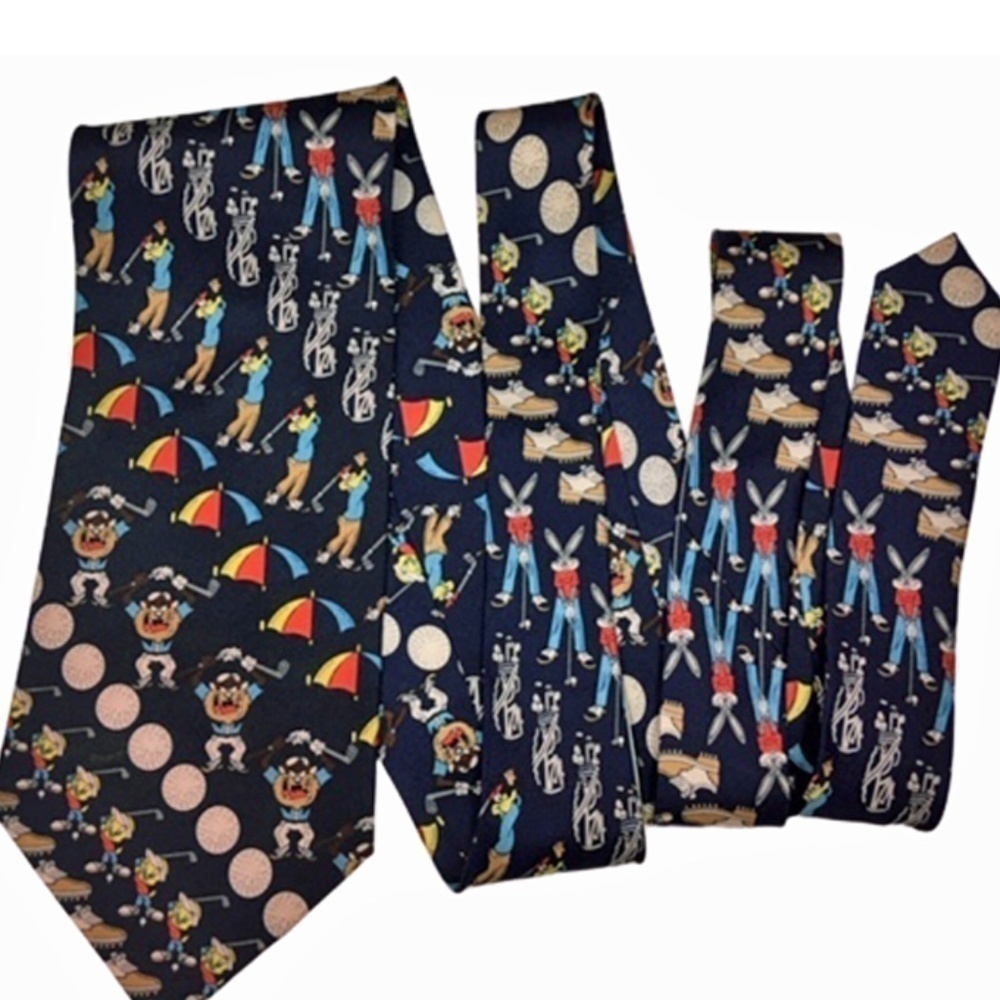 LOONIE Tunes Necktie Tie Bugs Bunny  Goofy Tasmanian Devil 100% Silk Golf Motif